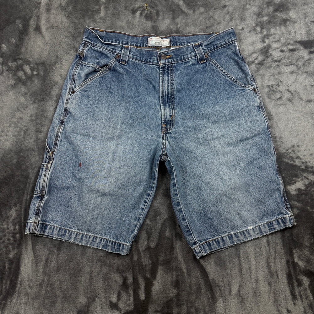 Levi Strauss Carpenter Shorts Mens 34 Blue Denim Hammer Loop Utility Relaxed Fit